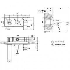 GESSI Rilievo Встраиваемый смеситель для ванной на 2 источника, с изливом 169мм и переключателем (внешние части), цвет: nero XL