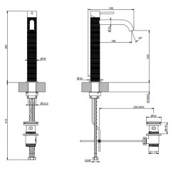 GESSI 316 Смеситель для раковины на 1 отверстие, высокий, h=305мм, с донным клапаном, излив 156мм, цвет: brushed black metal pvd