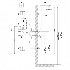 Gessi Rettangolo Термостатический смеситель с верхним душем, авт.переключателем ванна/душ, лейкой и шлангом 1,5м, высота 1774мм, цвет: хром