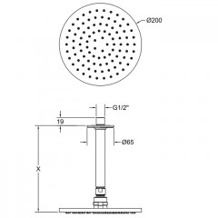 GESSI INCISO Потолочная душевая головка шарнирная на 1/2", 200мм, длина изготавливается под заказ, цвет: Finox Brushed Nickel