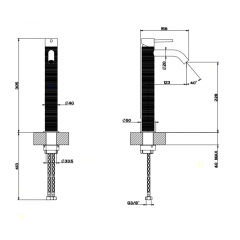 GESSI 316 Смеситель для раковины на 1 отверстие, высокий, h=305мм, без донного клапана, излив 123мм, цвет: steel brushed