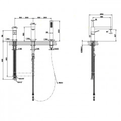Gessi Rettangolo K Смеситель для ванны на 3 отверстия, с встроенным в излив переключателем и ручным душем, цвет: черный