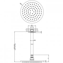GESSI INCISO Потолочная душевая головка шарнирная на 1/2", 200мм, длина изготавливается под заказ, цвет: хром