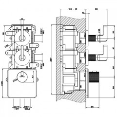 GESSI INCISO Встраиваемый термостатический смеситель на 2 источника, резьба 3/4" (внешние части), цвет: nero XL