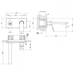 GESSI Rilievo Встраиваемый смеситель для раковины с изливом 215мм (внешние части), цвет: nero XL