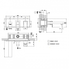 Gessi Rettangolo Встраиваемый смеситель с изливом и переключателем PULL(внешние части), цвет: хром