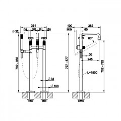 Gessi Inciso Напольный смеситель для ванны с ручным душем (внешние части), цвет: Brushed Brass PVD