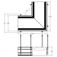 GESSI BINARIO Профиль угловой 740х740 мм., без подготовки под модули, цвет Black XL