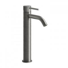 GESSI 316 Смеситель для раковины на 1 отверстие, высокий, h=305мм, без донного клапана, излив 123мм, цвет: steel brushed