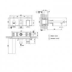 Gessi Rettangolo Встраиваемый смеситель с изливом и переключателем PUSH(внешние части), цвет: черный