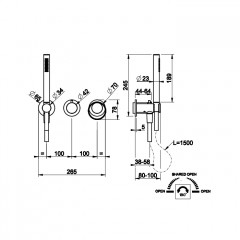 Gessi Anello Встраиваемый однорычажный смеситель на 2 выхода с перекл., ручным душем с держателем и выводом воды (внешние части), цвет: хром