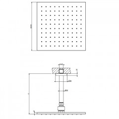 GESSI Rilievo Потолочная душевая головка на 1/2" 250x250 мм, длина изгот. под заказ (105 - 1855 мм), цвет: хром