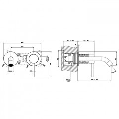 GESSI 316 Встраиваемый смеситель для раковины с изливом 146-116мм (внешняя часть), цвет: steel brushed