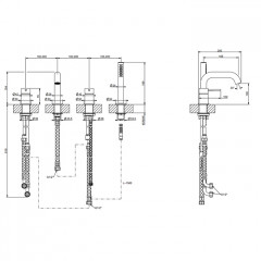 GESSI 316 Смеситель для ванны на 4 отверстия, с переключателем, изливом и шлангом 1,50 м, цвет: Brushed Brass PVD