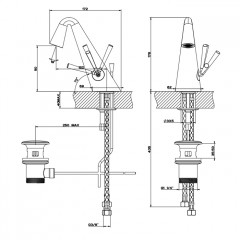 Gessi Cono Смеситель для раковины с донным клапаном на 1 1/4", соединительные шланги на 3/8, цвет Black Metal PVD