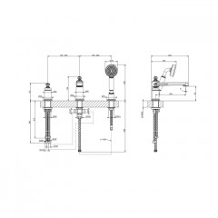 GESSI VENTI20 Смеситель для установки на борт ванны на 3 отверстия, однорычажный, с ручным душем и шлангом 1500 мм., цвет черный матовый