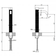 GESSI 316 Смеситель для раковины на 1 отверстие, высокий, h=305мм, без донного клапана, излив 123мм, цвет: brushed black metal pvd