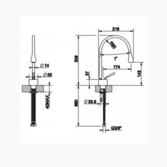 Gessi Goccia Смеситель для раковины на 1 отверстие, излив 174мм R=90, с фиксированным носиком, цвет: хром