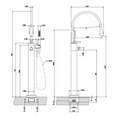 Gessi Goccia Смеситель для ванны напольный, термостатический, в комплекте с ручным душем и шлангом, наружная часть, цвет черный матовый