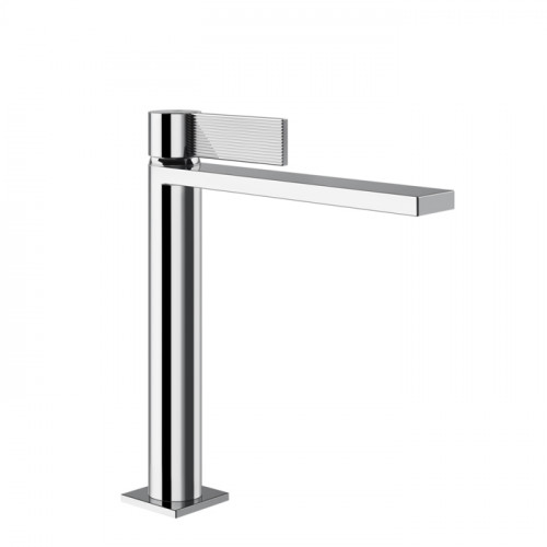 GESSI INVERSO RIGATO Смеситель для раковины средней длины с донным клапаном "Stop&Go" и соединительными шлангами, цвет: хром