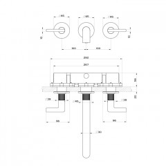 GESSI INCISO Встраиваемый смеситель для раковины на 3 отверстия с изливом 255-235мм (внешние части), цвет: nero XL