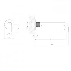 GESSI INCISO Настенный излив 210мм, на 1/2", комбинируемый с удаленным управлением (не входит в комплект), цвет: nero XL