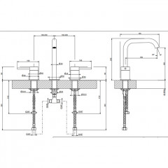 GESSI 316 Смеситель для раковины на 3 отверстия, без донного клапана, излив 156мм, h=201мм, цвет: brushed black metal pvd
