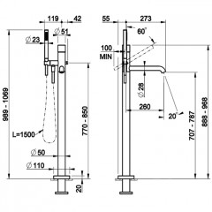 GESSI HABITO CESELLO Смеситель для ванны напольный, однорычажный, цвет Black Metal Br. PVD