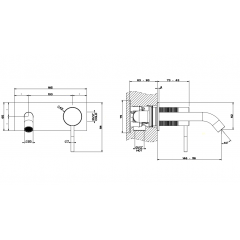 GESSI 316 Встраиваемый смеситель для раковины с изливом 200-170мм (внешняя часть), цвет: steel brushed