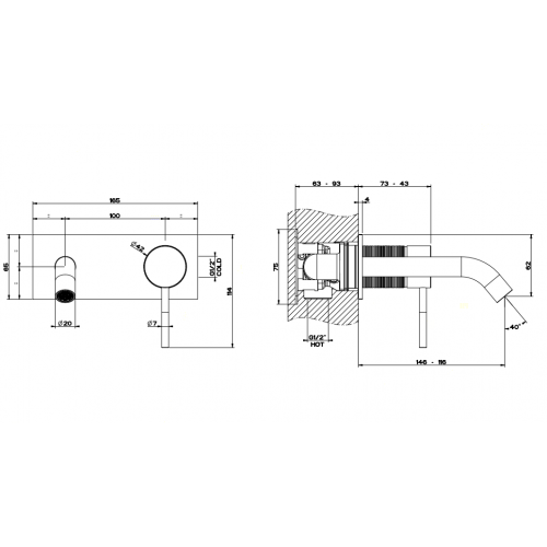 GESSI 316 Встраиваемый смеситель для раковины с изливом 200-170мм (внешняя часть), цвет: steel brushed
