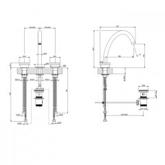 GESSI Origini Смеситель для раковины на 3 отв, с донным клапаном, в компл с отд вставкой, цвет Warm Bronze Br. PVD