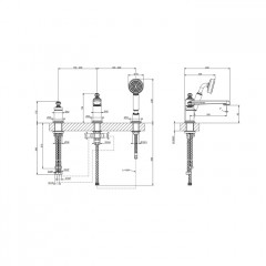 GESSI VENTI20 Смеситель для установки на борт ванны на 3 отверстия, однорычажный, с ручным душем и шлангом 1500 мм., цвет Warm Bronze PVD
