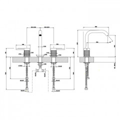 GESSI 316 Смеситель для раковины на 3 отверстия, без донного клапана, излив 156мм h=201мм, цвет: steel brushed