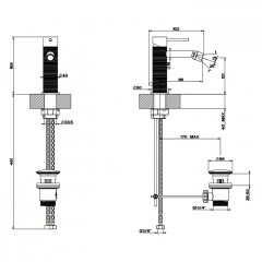 GESSI 316 Смеситель для биде на 1 отверстие, с донным клапаном, излив 118мм, цвет: steel brushed