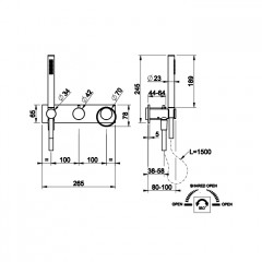 Gessi Anello Встраиваемый однорычажный смеситель на 2 выхода с перекл., ручным душем с держателем и выводом воды (внешние части), цвет: хром