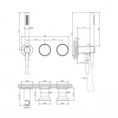 GESSI Origini Смеситель для ванны встраиваемый на 2 выхода, с ручной лейкой, в компл с отд вставкой, цвет Brushed Brass PVD (внешняя часть)