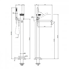 GESSI ANELLO Смеситель для ванны напольный, с ручным душем и шлангом 1500 мм., внешняя часть, цвет Finox Brushed Nickel