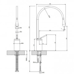 Gessi Goccia Смеситель для раковины на 1 отверстие, высокий, излив 244мм R=125, цвет: шлифованный хром