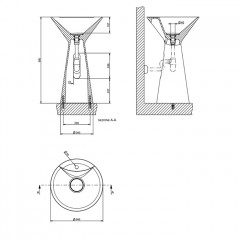 Gessi Cono Раковина напольная из Cristalplant d 46 H 900 мм,без перелива, с 1 отв. под смес, слив в стену, с сифоном и донным клап, цвет матовый белый