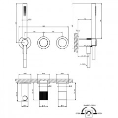 GESSI HABITO RIGATO Смеситель настенный встраиваемый, однорычажный, с переключателем на 2 положения, с ручным душем, настен держ, цвет Black Metal PVD