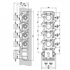 Gessi Внутренняя часть встраиваемого термостатического смесителя с 4мя независимыми выходами