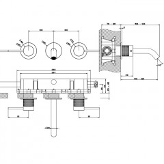 GESSI 316 Встраиваемый смеситель для раковины на 3 отверстия, излив 146-128мм (внешние части), цвет: brushed black metal pvd