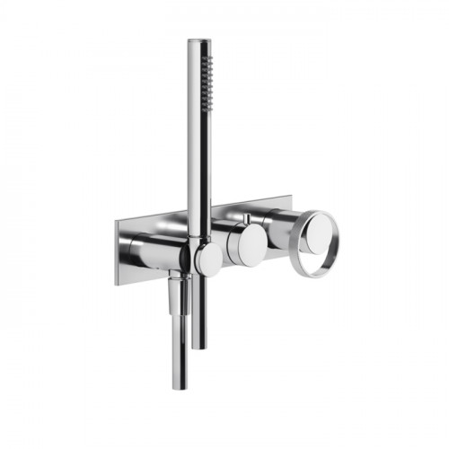 Gessi Anello Встраиваемый однорычажный смеситель на 2 выхода с перекл., ручным душем с держателем и выводом воды (внешние части), цвет: хром