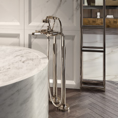 GESSI VENTI20 Смеситель для ванны напольный, двухвентильный, с ручным душем и шлангом 1500 мм., внешняя часть, цвет Brass PVD