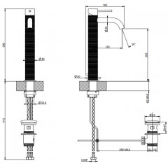 GESSI 316 Смеситель для раковины на 1 отверстие, высокий, h=305мм, с донным клапаном, излив 123мм, цвет: brushed black metal pvd