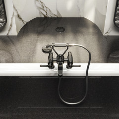 GESSI VENTI20 Смеситель для установки на борт ванны на 2 отверстия, двухвентильный, с ручным душем и шлангом 1500 мм., цвет черный матовый