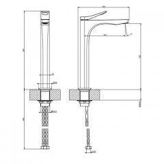 GESSI Rilievo Смеситель для раковины на 1 отв. без донного клапана h=297мм, излив 154мм , цвет: nero XL