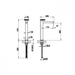 Gessi Anello Смеситель для раковины высокий с длинным изливом, без донного клапана, цвет: хром