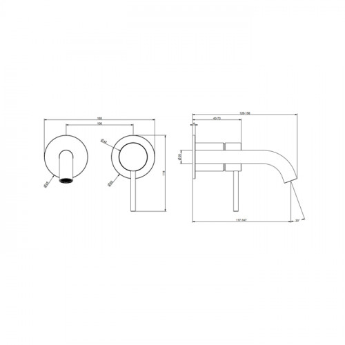 GESSI 316 Встраиваемый смеситель с изливом 146-116мм (внешние части), цвет:Black XL