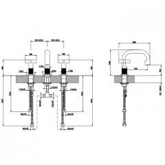 GESSI INCISO Смеситель для раковины на 3 отверстия без донного клапана, излив 140мм, h=145мм, цвет: хром
